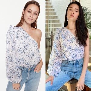 CAMI NYC Lenore One-Shoulder Floral Cotton Silk Satin Jacquard Bodysuit Small